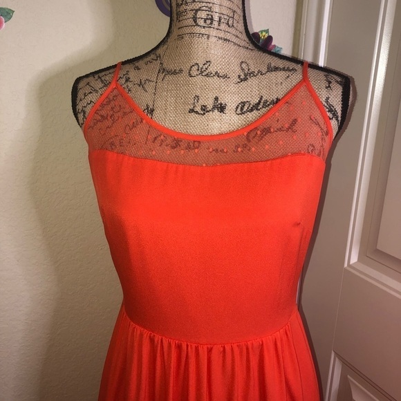 Gianni Bini Adjustable Straps Orange Solid & Sheer Polka Dots Maxi Dress Size 4 - Picture 3 of 8